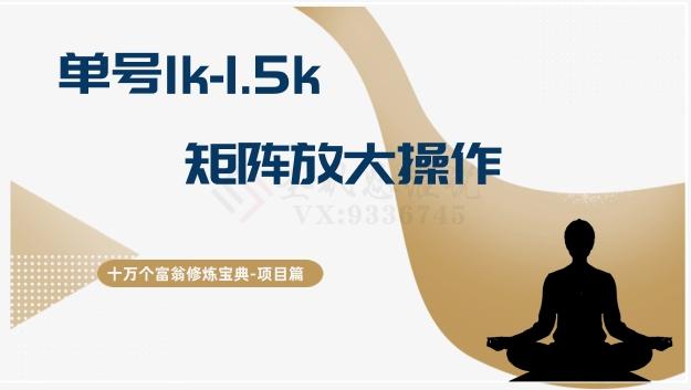十万个富翁修炼宝典15.单号1k-1.5k，矩阵放大操作-心语项目网