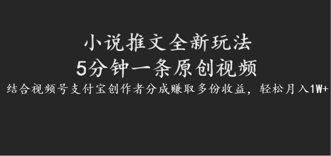 小说推文全新玩法，5分钟一条原创视频，结合视频号支付宝创作者分成赚取多份收益-心语项目网